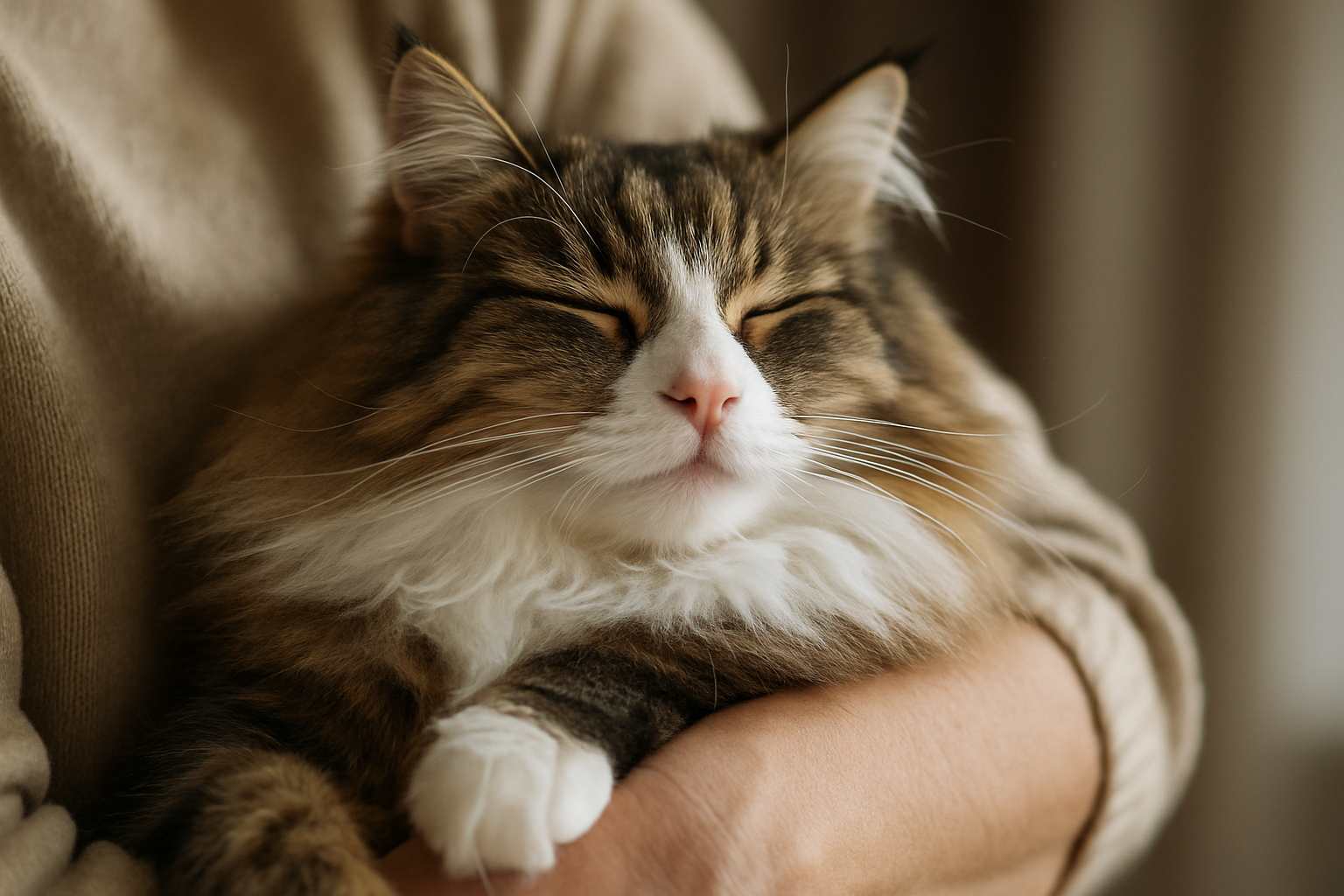 Een geknuffelde kat door zijn eigenaar